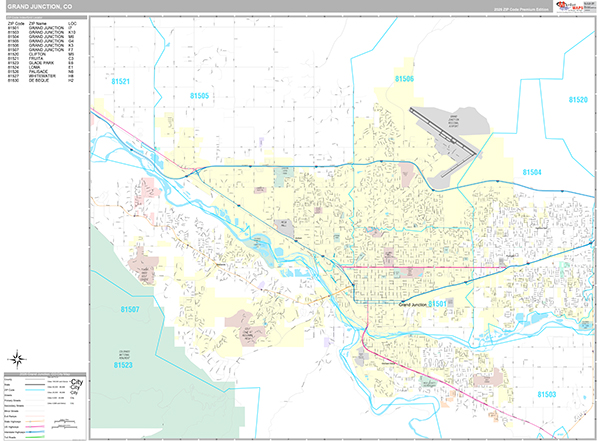 Grand Junction City Wall Map Premium Style
